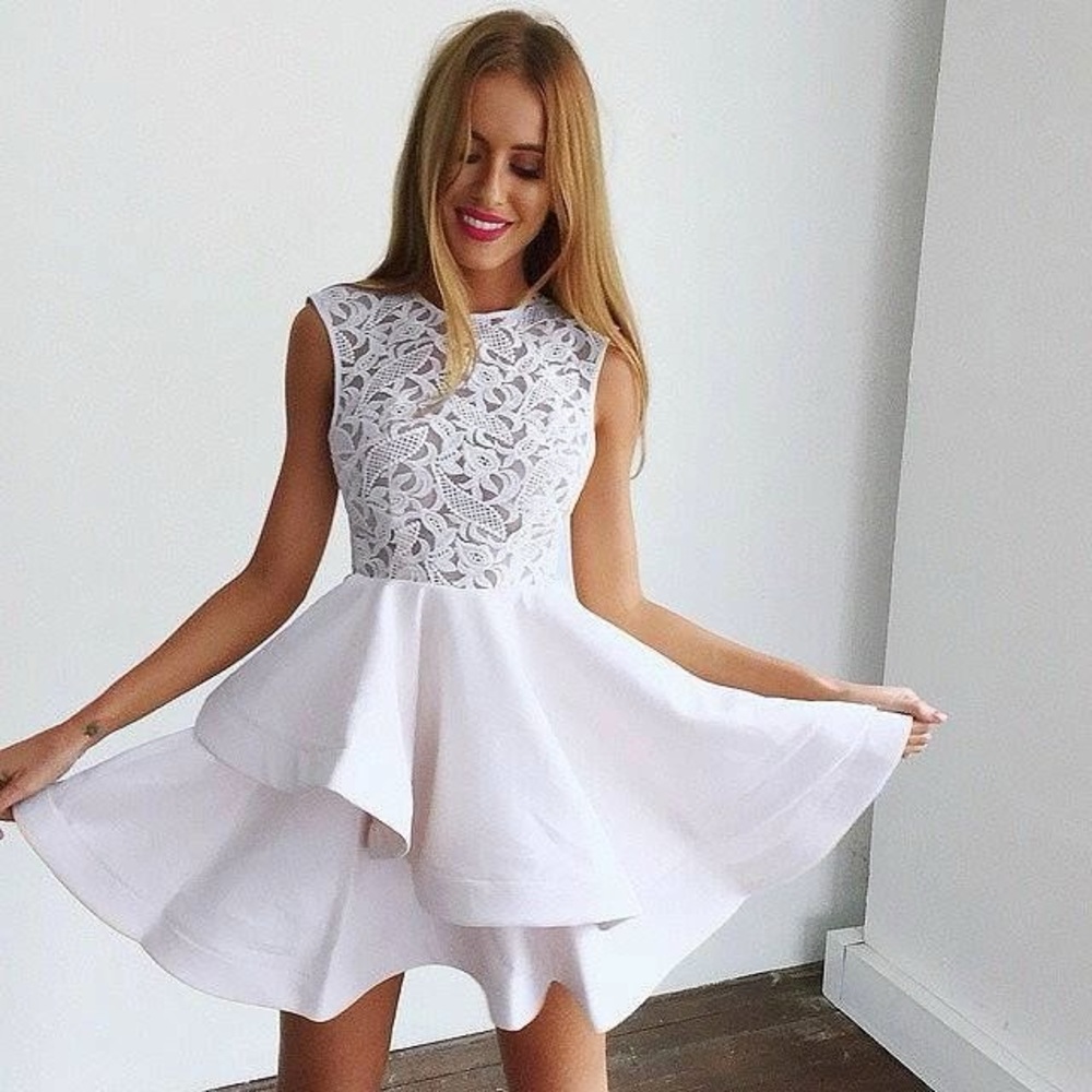 JUST DROPPED #1 White Lace Layered Hem Fit And Flare Skater Dress S M - Picture 10 of 12